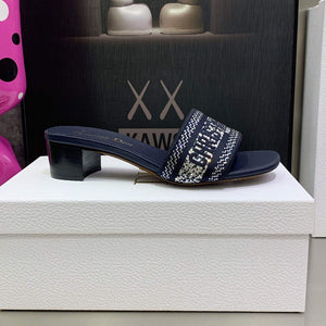 Dior Women's Shoes Dway Heeled Slide Metallic Thread Strass KCQ244LCS Navy blue - 35 - View 6