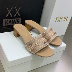 Dior Women's Shoes Dway Heeled Slide Metallic Thread Strass KCQ244LCS Pink - 35 - View 3
