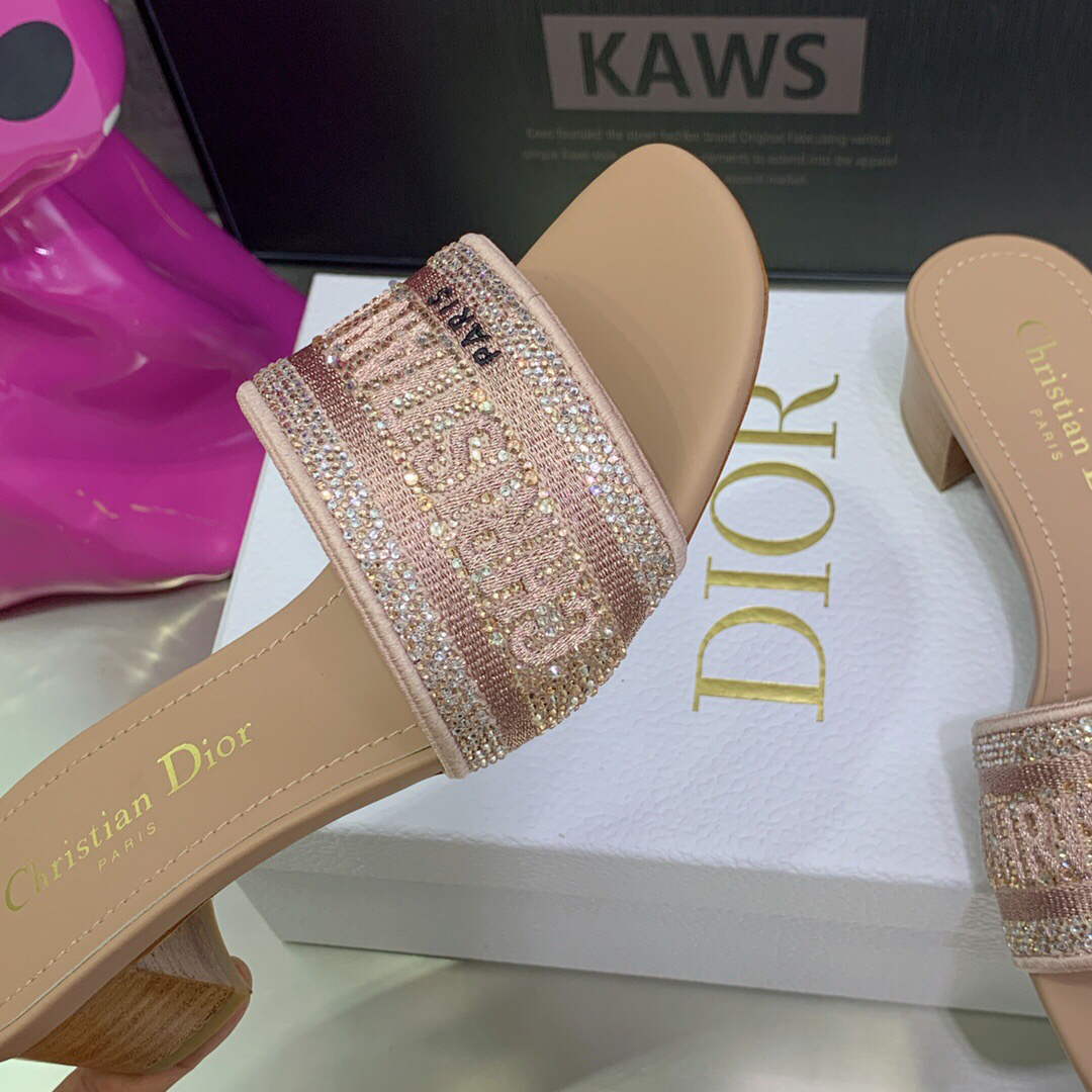 Dior Women's Shoes Dway Heeled Slide Metallic Thread Strass KCQ244LCS Pink