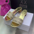 Dior Women's Shoes Dway Heeled Slide Metallic Thread Strass KCQ244LCS Gold