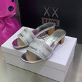 Dior Women's Shoes Dway Heeled Slide Metallic Thread Strass KCQ244LCS Silver - 35 - View 1