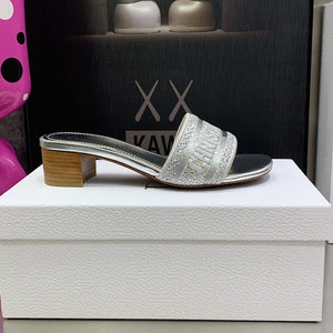 Dior Women's Shoes Dway Heeled Slide Metallic Thread Strass KCQ244LCS Silver - 35 - View 6