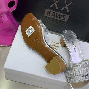Dior Women's Shoes Dway Heeled Slide Metallic Thread Strass KCQ244LCS Silver - 35 - View 9