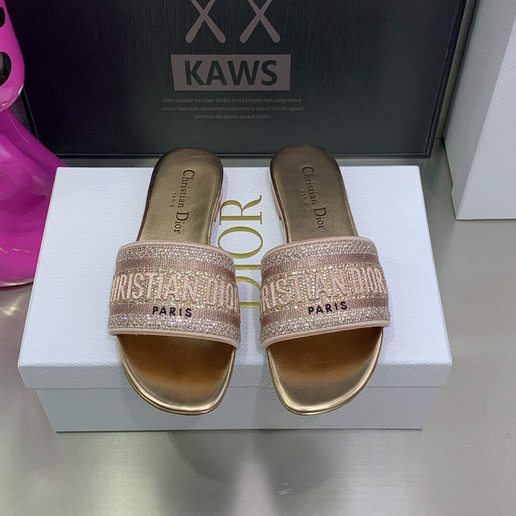 Dior Women's Shoes Dway Slide Diamond Embroidered KCQ166ERC Pink