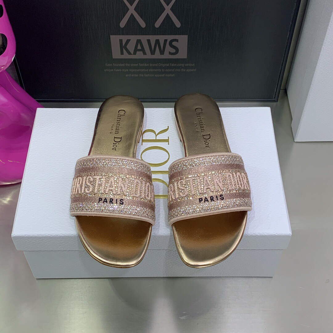 Dior Women's Shoes Dway Slide Diamond Embroidered KCQ166ERC Pink