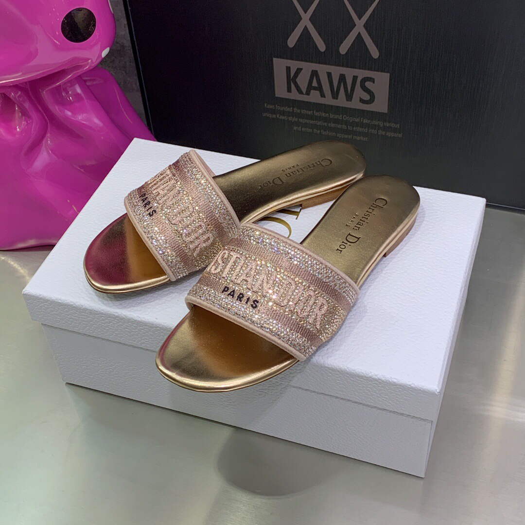 Dior Women's Shoes Dway Slide Diamond Embroidered KCQ166ERC Pink