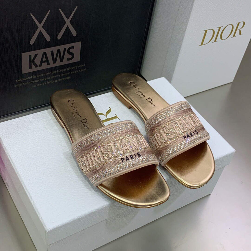 Dior Women's Shoes Dway Slide Diamond Embroidered KCQ166ERC Pink