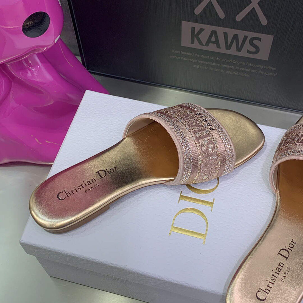 Dior Women's Shoes Dway Slide Diamond Embroidered KCQ166ERC Pink