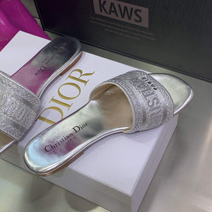 Dior Women's Shoes Dway Slide Diamond Embroidered KCQ166ERC Silver - 35 - View 4