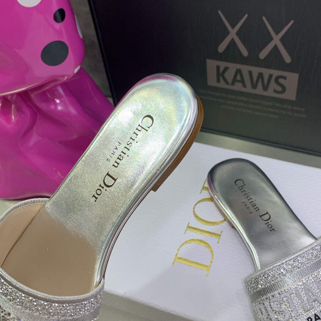 Dior Women's Shoes Dway Slide Diamond Embroidered KCQ166ERC Silver