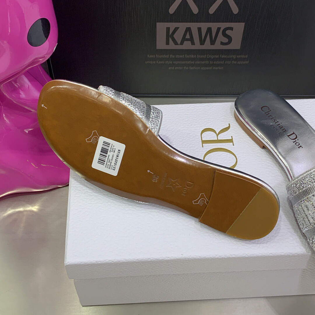 Dior Women's Shoes Dway Slide Diamond Embroidered KCQ166ERC Silver