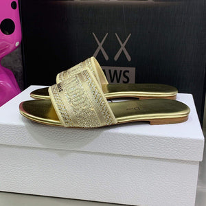 Dior Women's Shoes Dway Slide Diamond Embroidered KCQ166ERC Gold - 35 - View 5