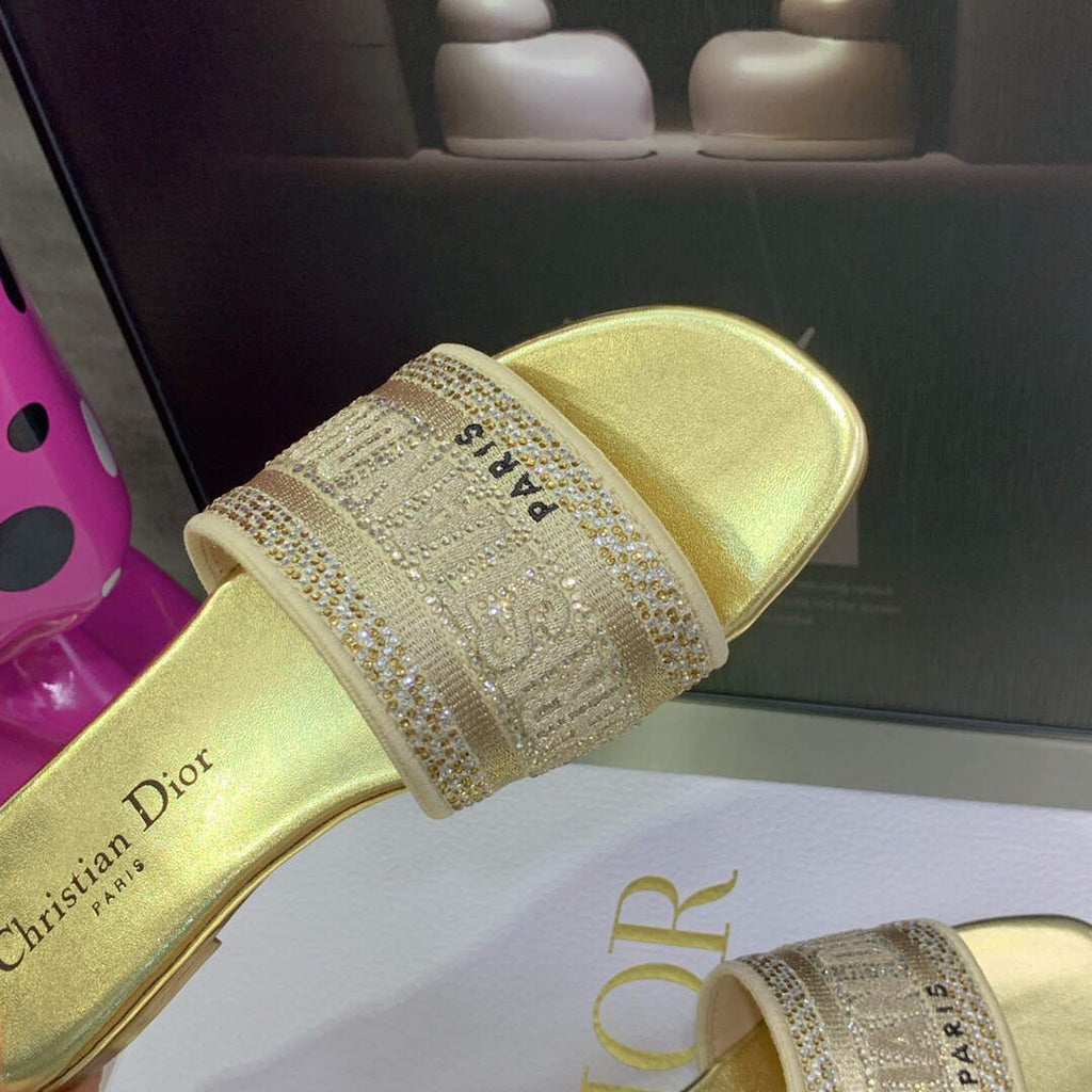 Dior Women's Shoes Dway Slide Diamond Embroidered KCQ166ERC Gold