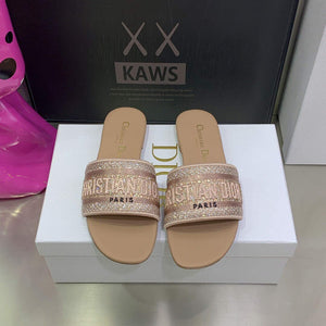 Dior Women's Shoes Dway Slide Diamond Embroidered KCQ166ERC Light Pink - 35 - View 1