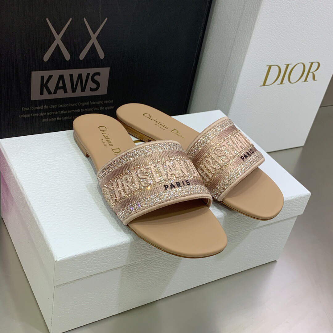 Dior Women's Shoes Dway Slide Diamond Embroidered KCQ166ERC Light Pink - 35 - View 2