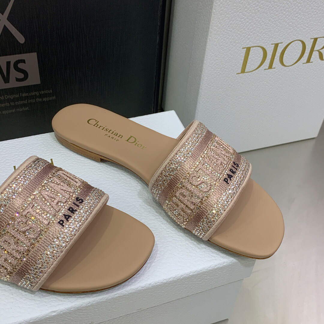 Dior Women's Shoes Dway Slide Diamond Embroidered KCQ166ERC Light Pink