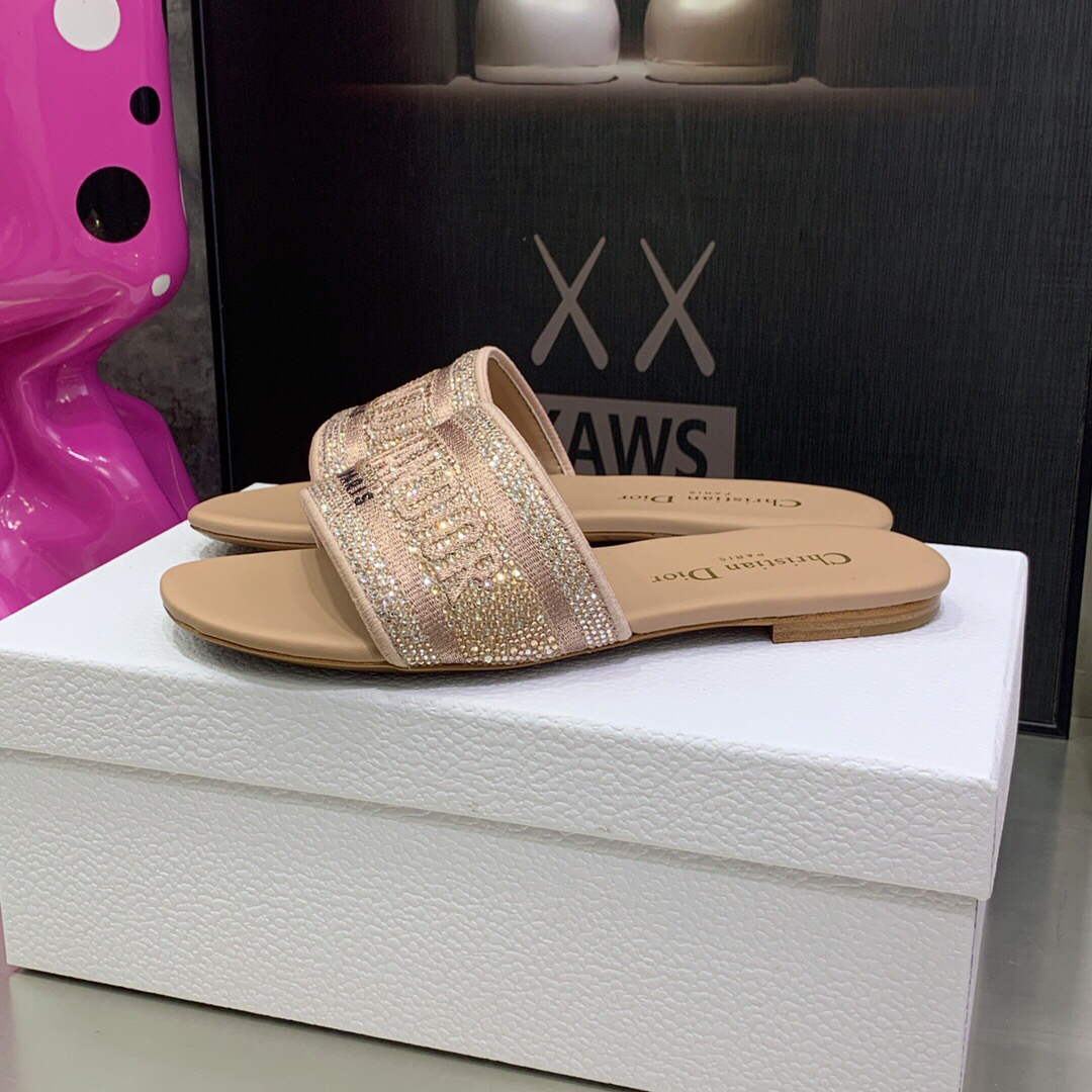 Dior Women's Shoes Dway Slide Diamond Embroidered KCQ166ERC Light Pink - 35 - View 4