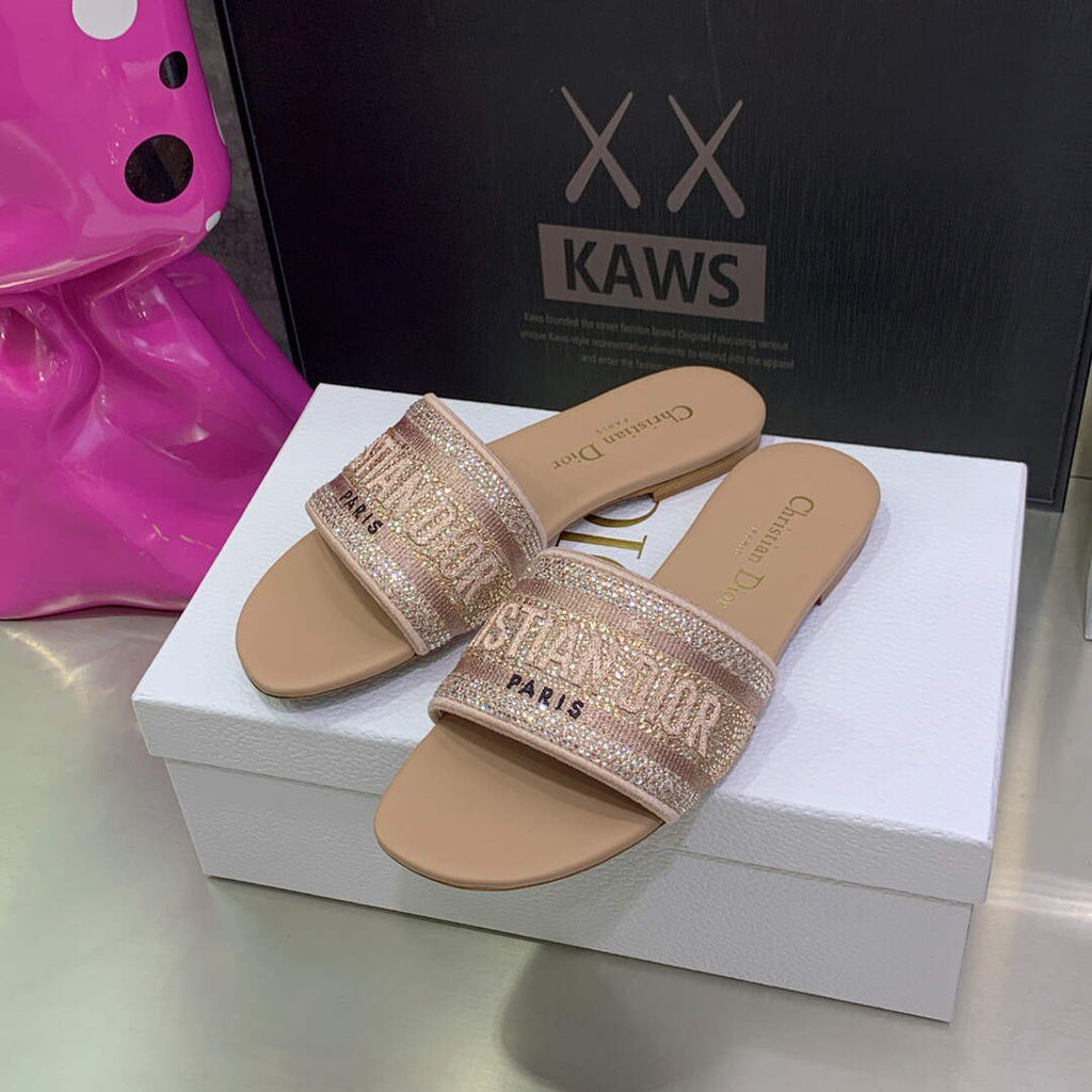 Dior Women's Shoes Dway Slide Diamond Embroidered KCQ166ERC Light Pink