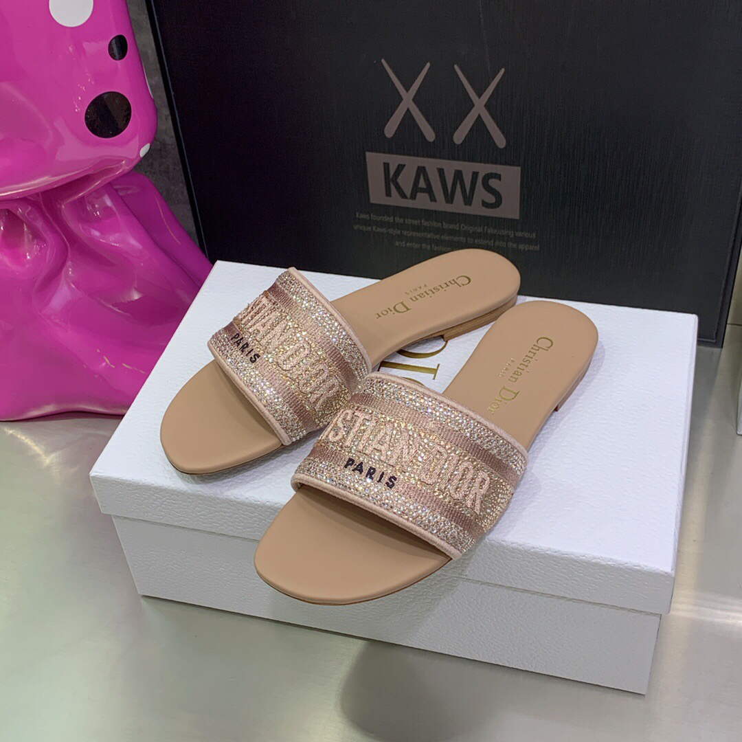 Dior Women's Shoes Dway Slide Diamond Embroidered KCQ166ERC Light Pink