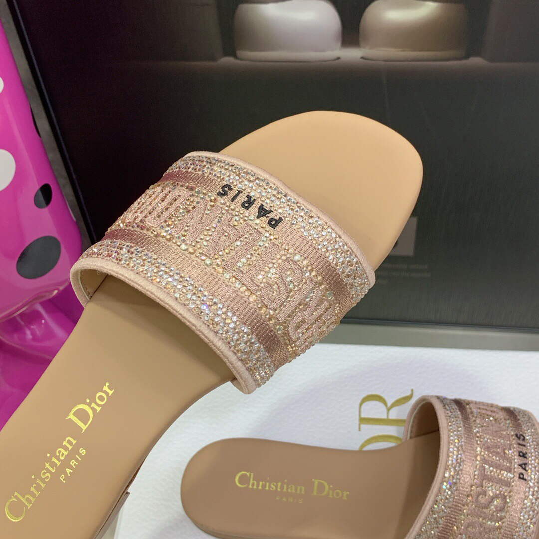 Dior Women's Shoes Dway Slide Diamond Embroidered KCQ166ERC Light Pink