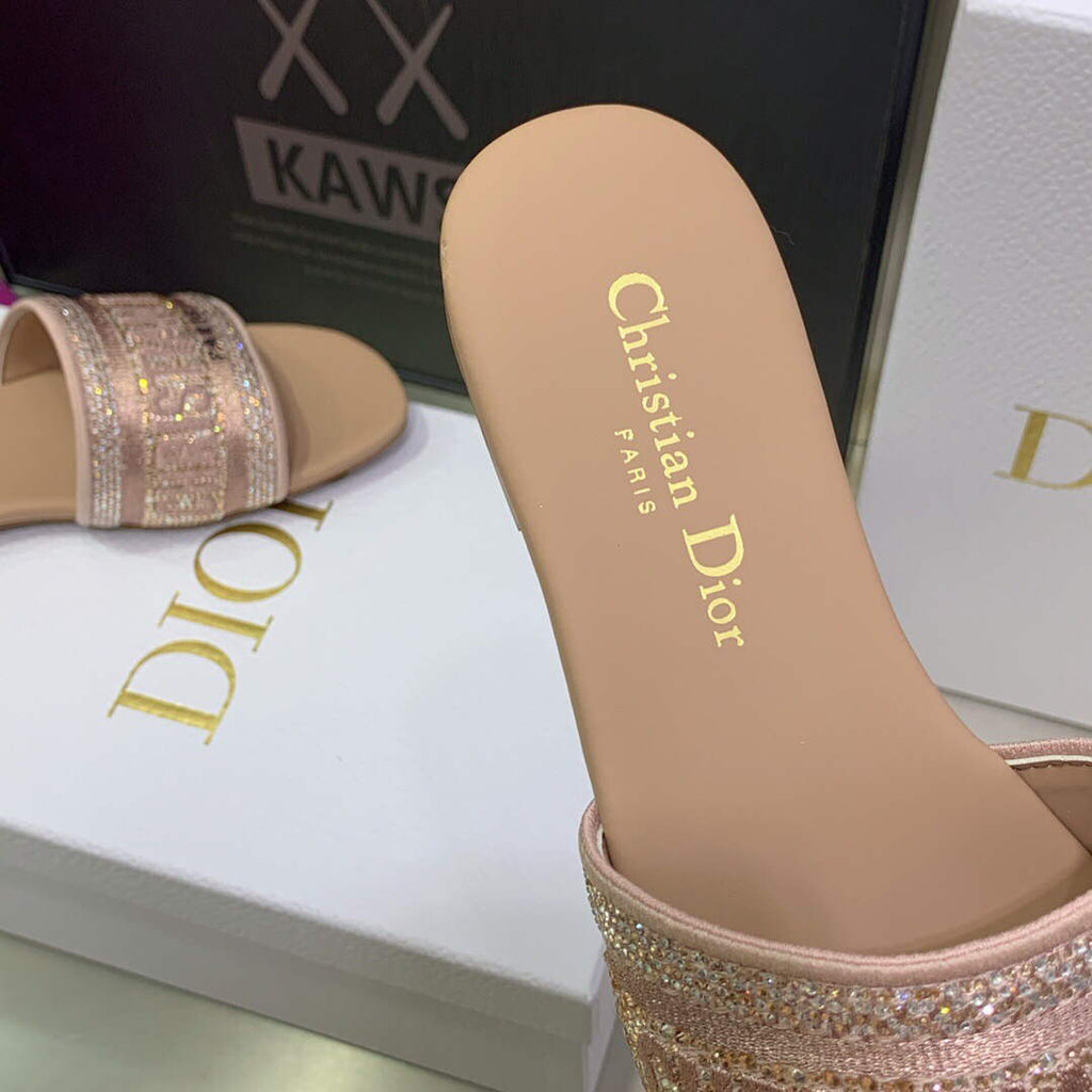 Dior Women's Shoes Dway Slide Diamond Embroidered KCQ166ERC Light Pink