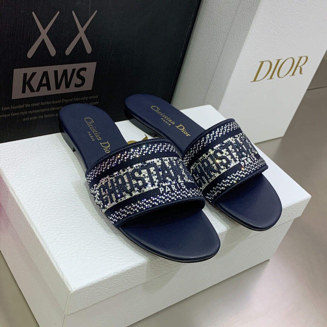 Dior Women's Shoes Dway Slide Diamond Embroidered KCQ166ERC Navy blue - 35 - View 3