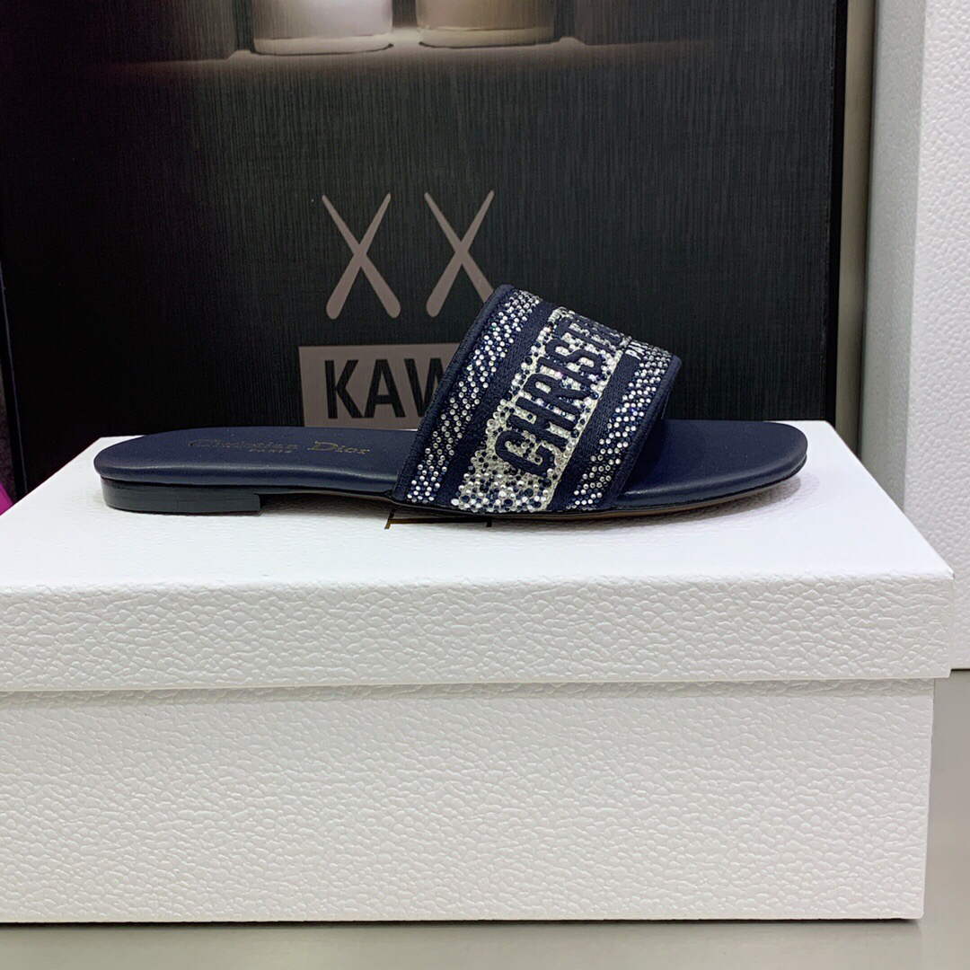 Dior Women's Shoes Dway Slide Diamond Embroidered KCQ166ERC Navy blue
