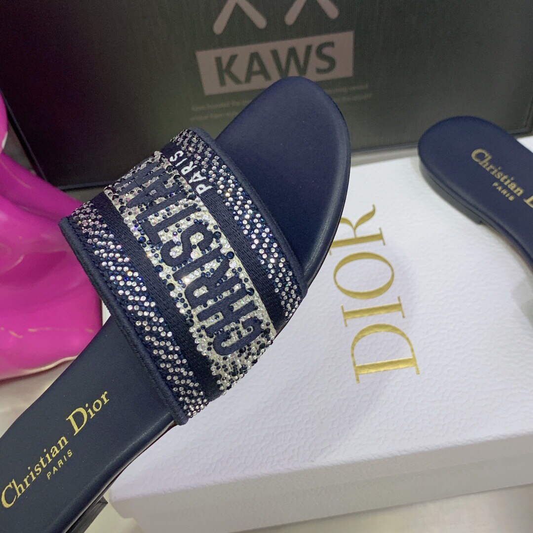 Dior Women's Shoes Dway Slide Diamond Embroidered KCQ166ERC Navy blue - 35 - View 8