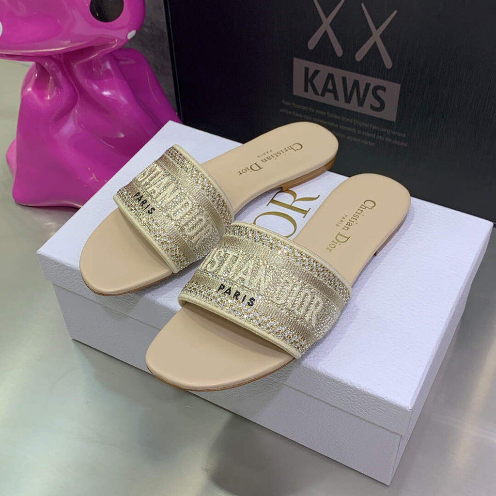 Dior Women's Shoes Dway Slide Diamond Embroidered KCQ166ERC Yellow
