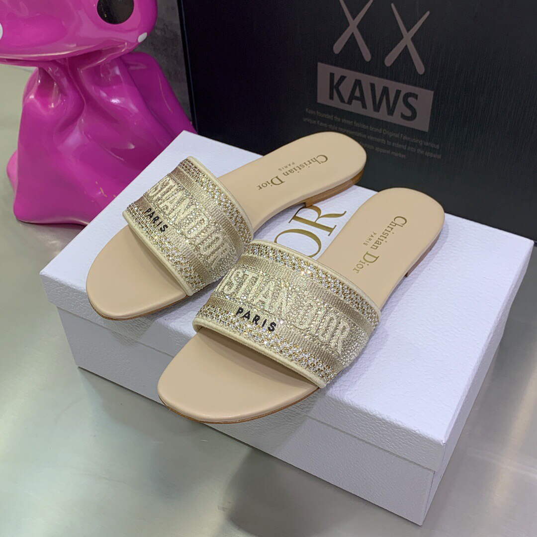 Dior Women's Shoes Dway Slide Diamond Embroidered KCQ166ERC Yellow