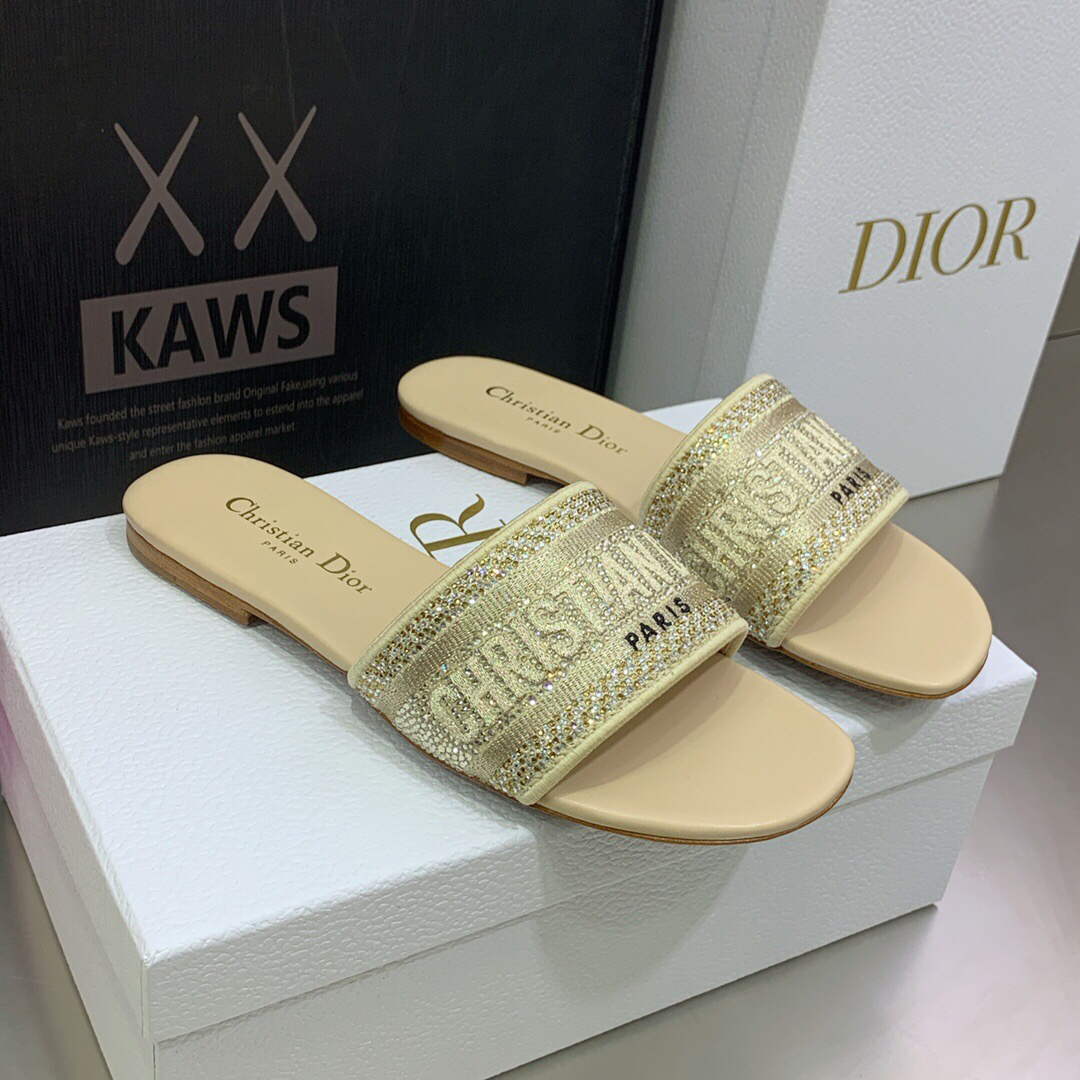 Dior Women's Shoes Dway Slide Diamond Embroidered KCQ166ERC Yellow