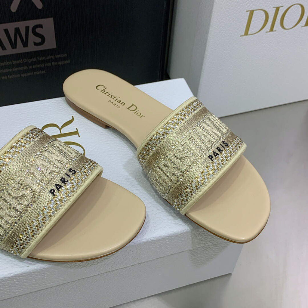 Dior Women's Shoes Dway Slide Diamond Embroidered KCQ166ERC Yellow