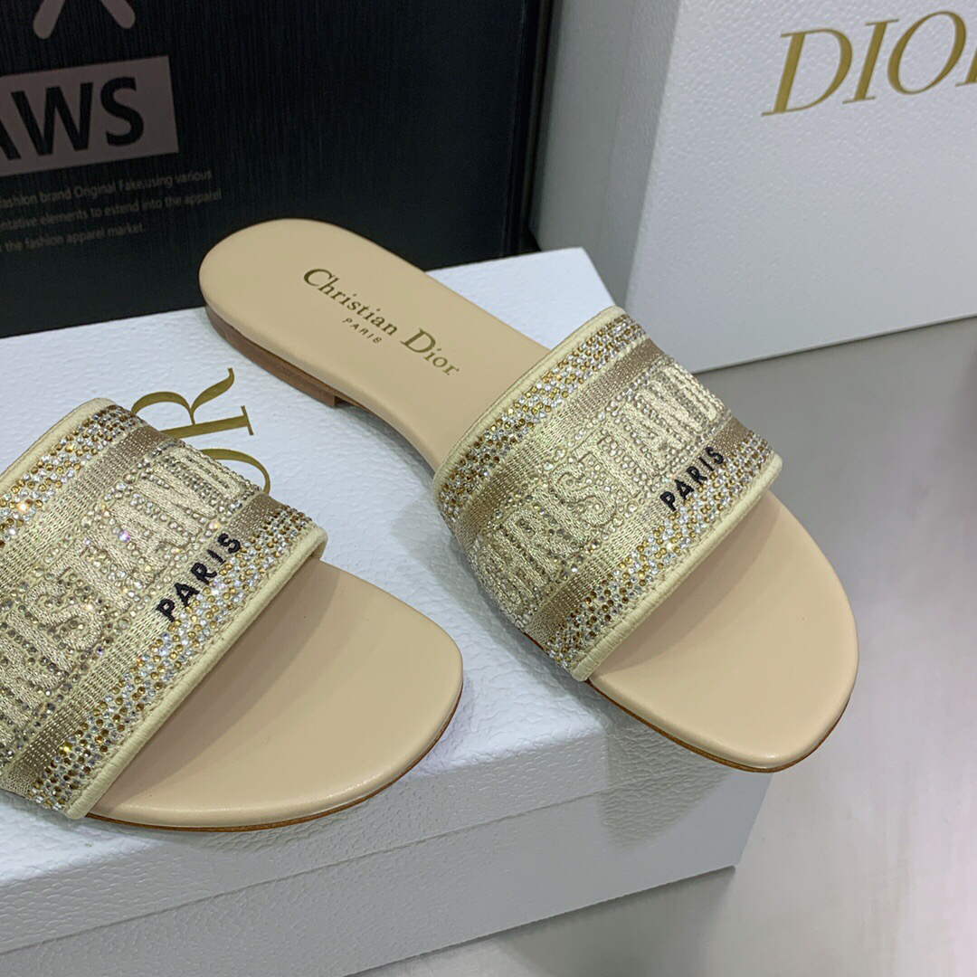 Dior Women's Shoes Dway Slide Diamond Embroidered KCQ166ERC Yellow