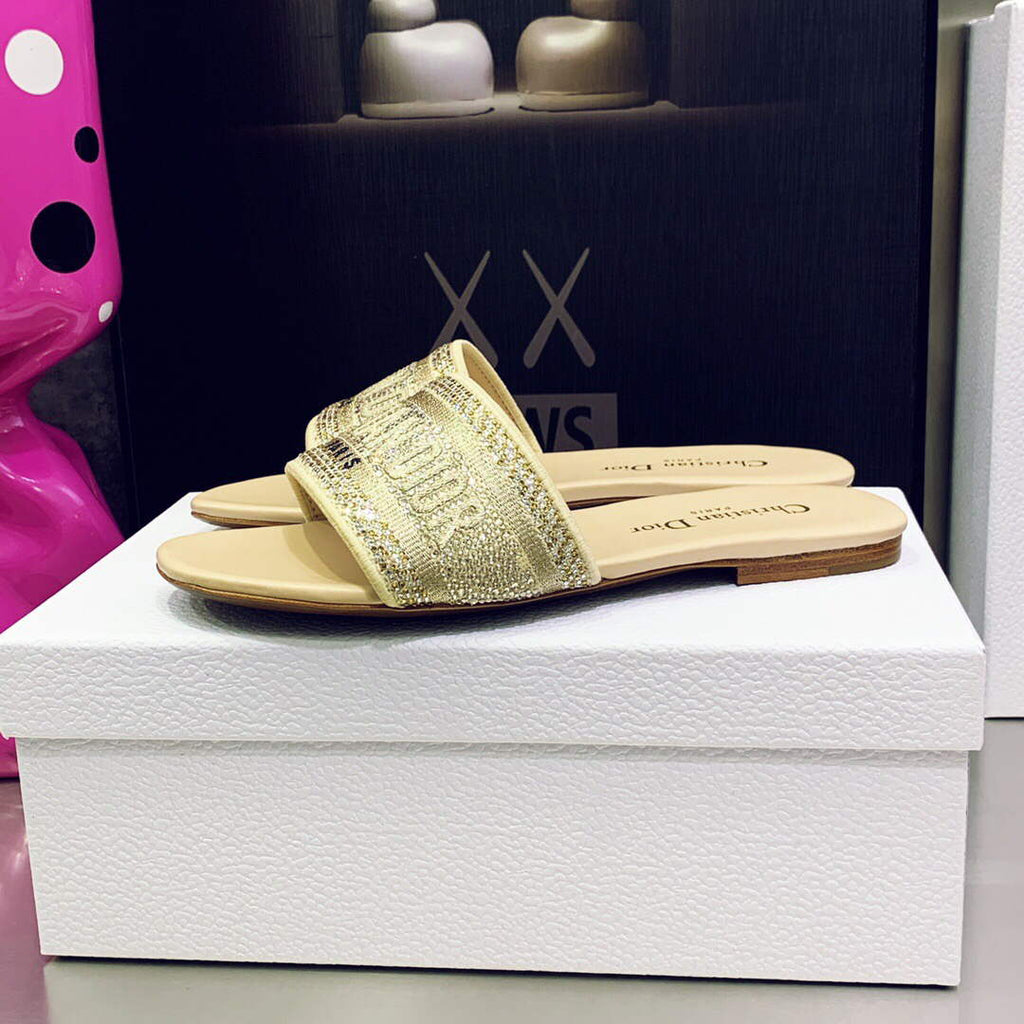 Dior Women's Shoes Dway Slide Diamond Embroidered KCQ166ERC Yellow