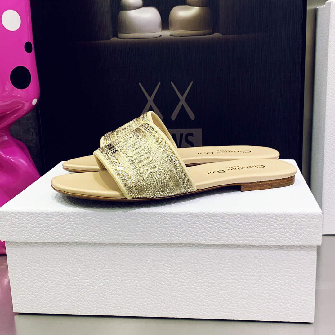 Dior Women's Shoes Dway Slide Diamond Embroidered KCQ166ERC Yellow