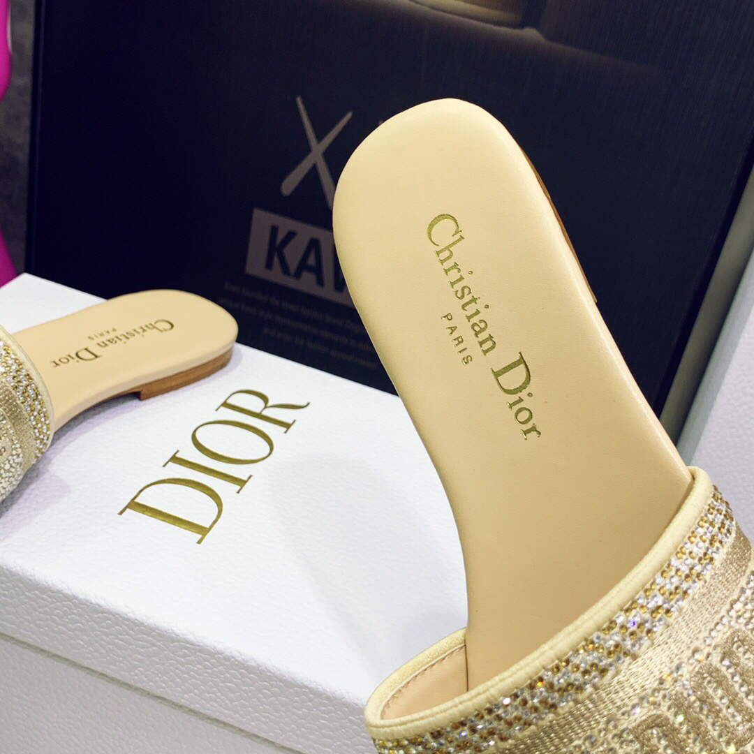 Dior Women's Shoes Dway Slide Diamond Embroidered KCQ166ERC Yellow