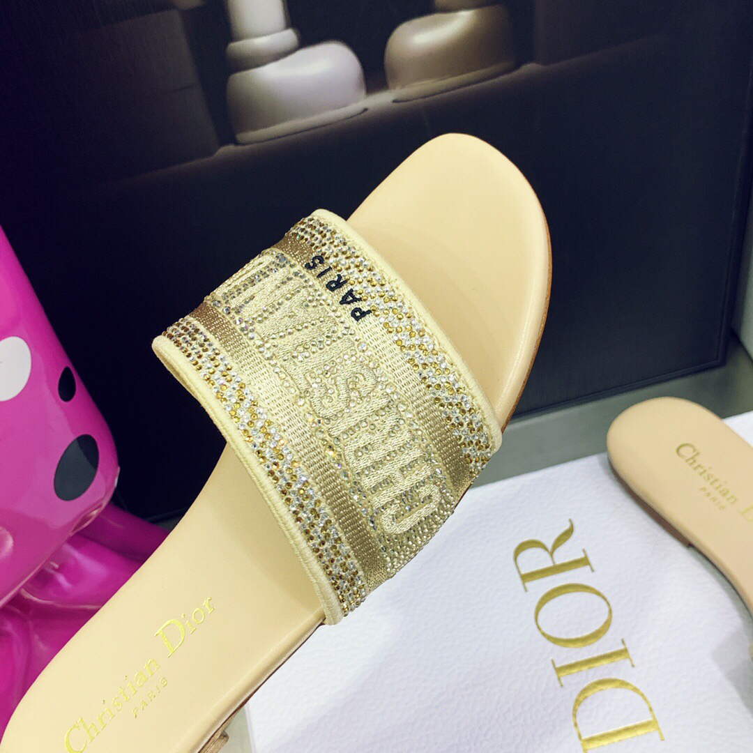Dior Women's Shoes Dway Slide Diamond Embroidered KCQ166ERC Yellow