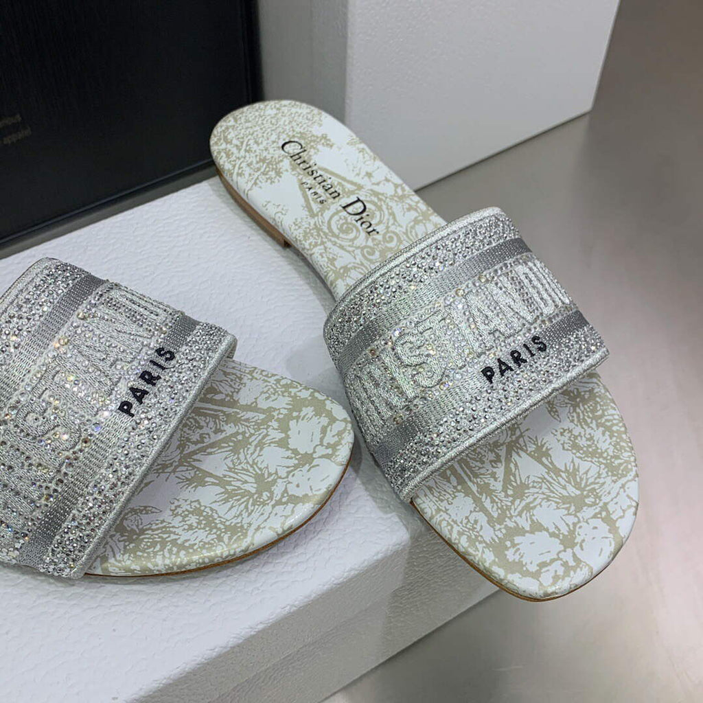 Dior Women's Shoes Diamond Embroidered Dway Slide KCQ209TJE Gray