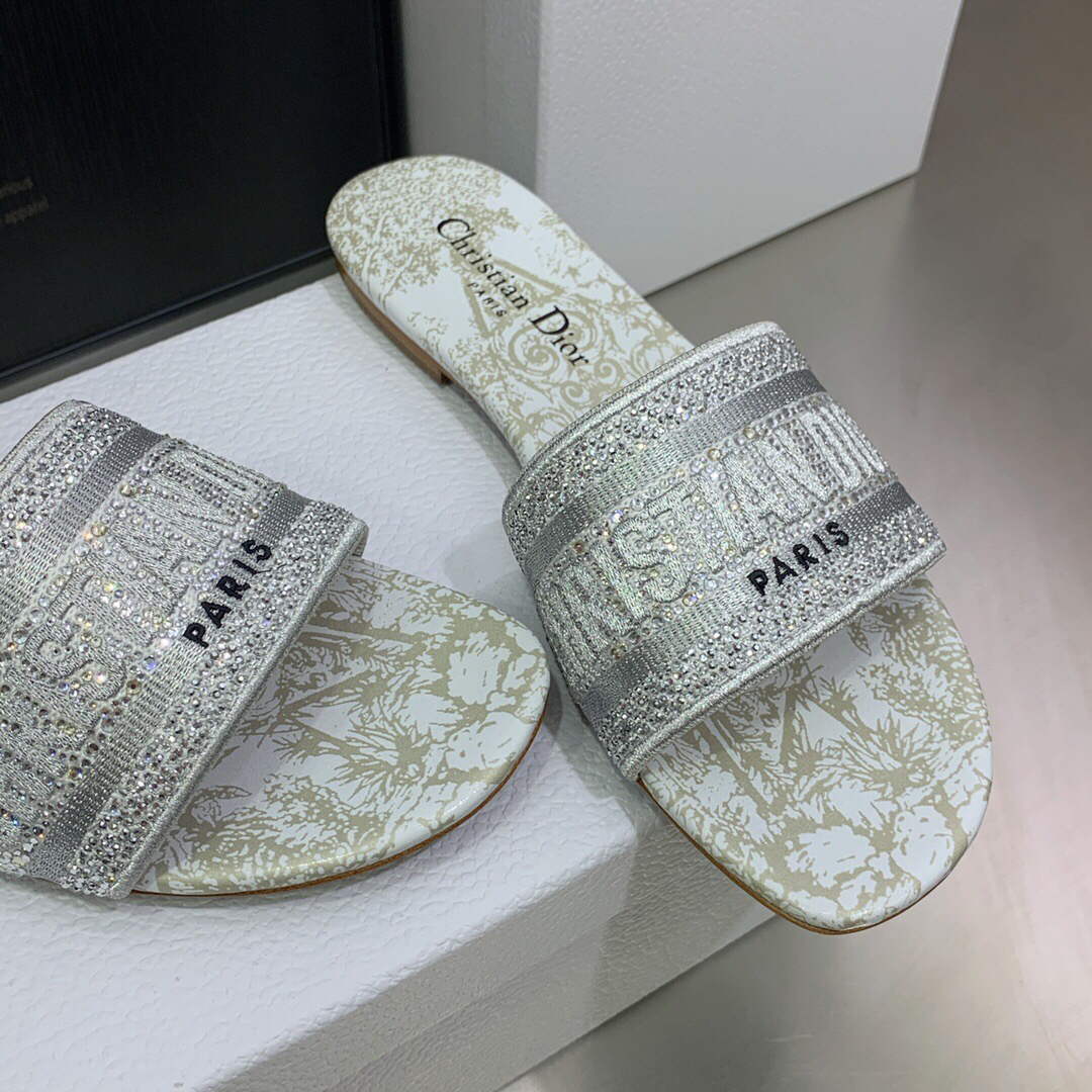 Dior Women's Shoes Diamond Embroidered Dway Slide KCQ209TJE Gray
