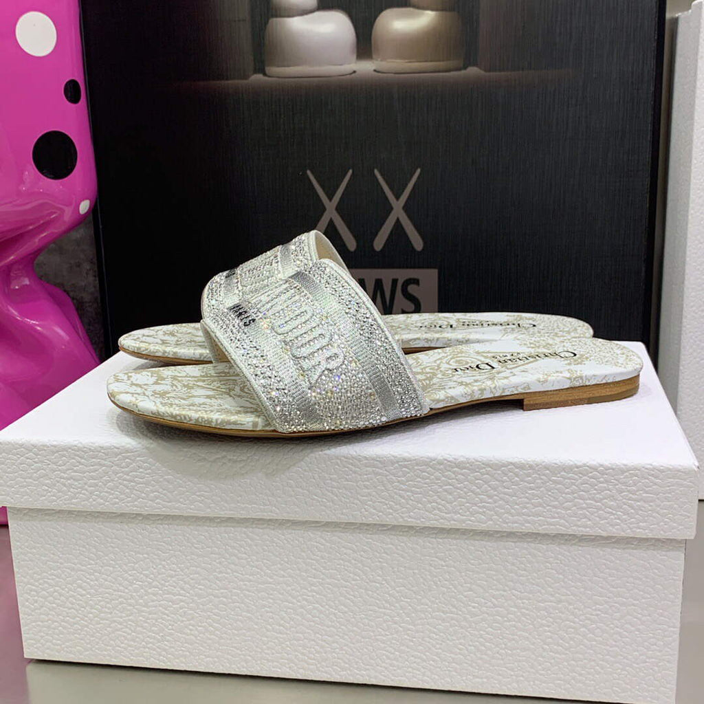 Dior Women's Shoes Diamond Embroidered Dway Slide KCQ209TJE Gray