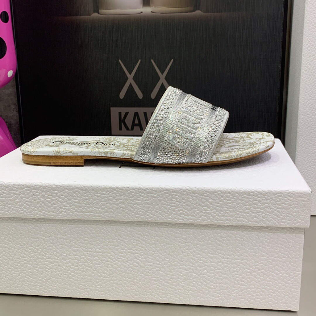 Dior Women's Shoes Diamond Embroidered Dway Slide KCQ209TJE Gray