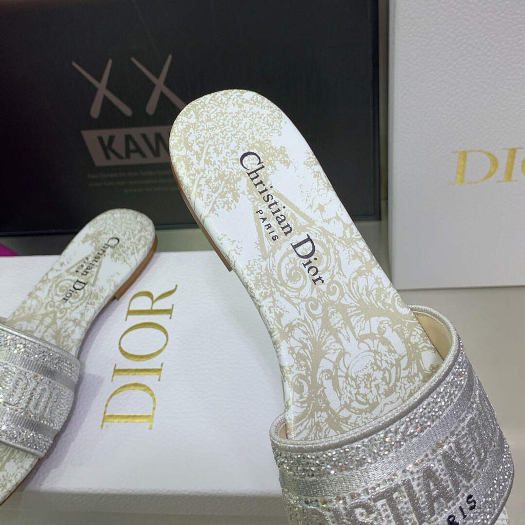 Dior Women's Shoes Diamond Embroidered Dway Slide KCQ209TJE Gray