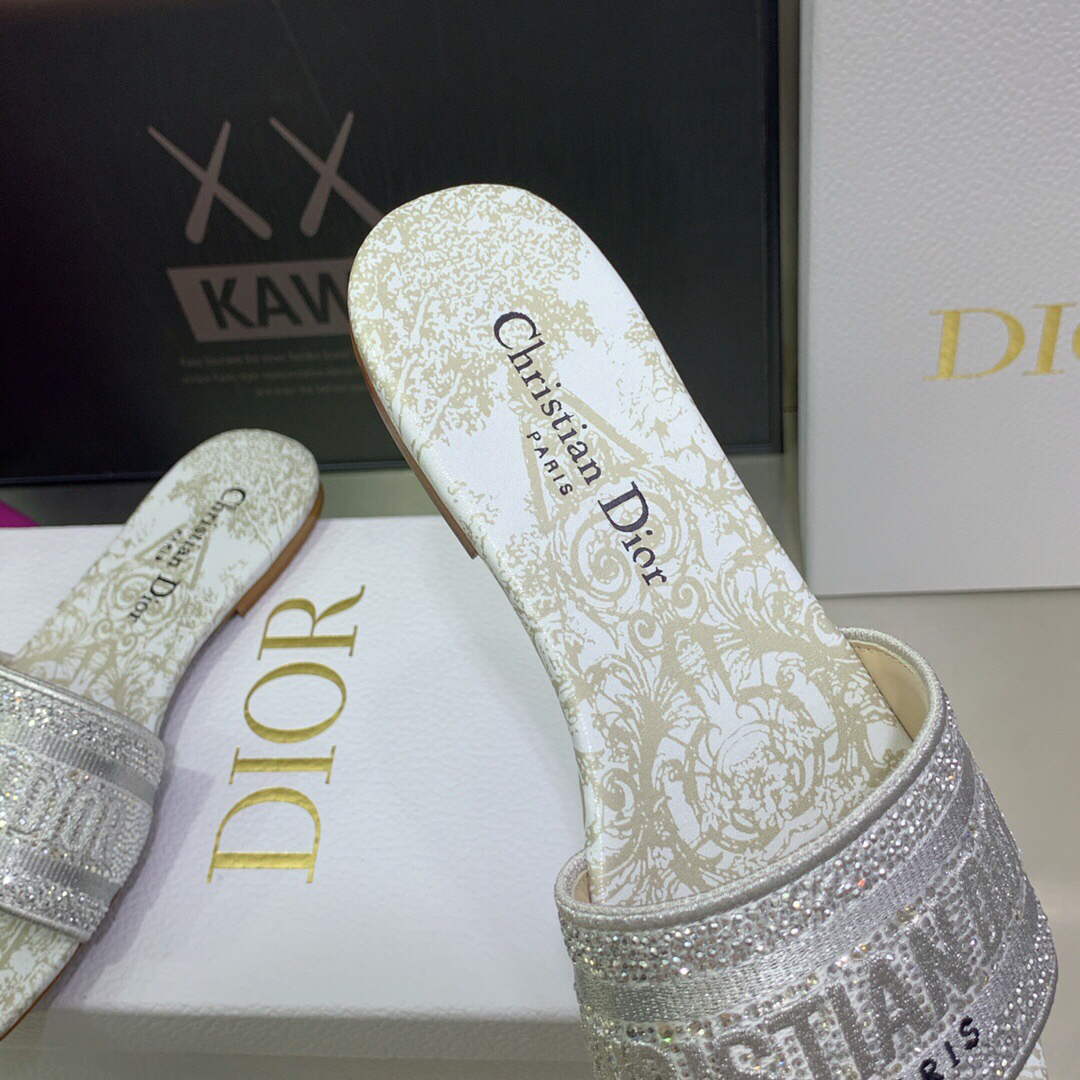 Dior Women's Shoes Diamond Embroidered Dway Slide KCQ209TJE Gray