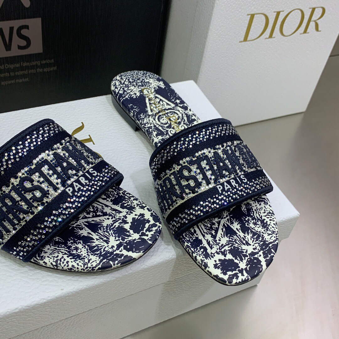 Dior Women's Shoes Diamond Embroidered Dway Slide KCQ209TJE Navy blue