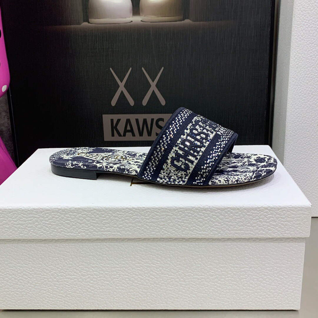 Dior Women's Shoes Diamond Embroidered Dway Slide KCQ209TJE Navy blue