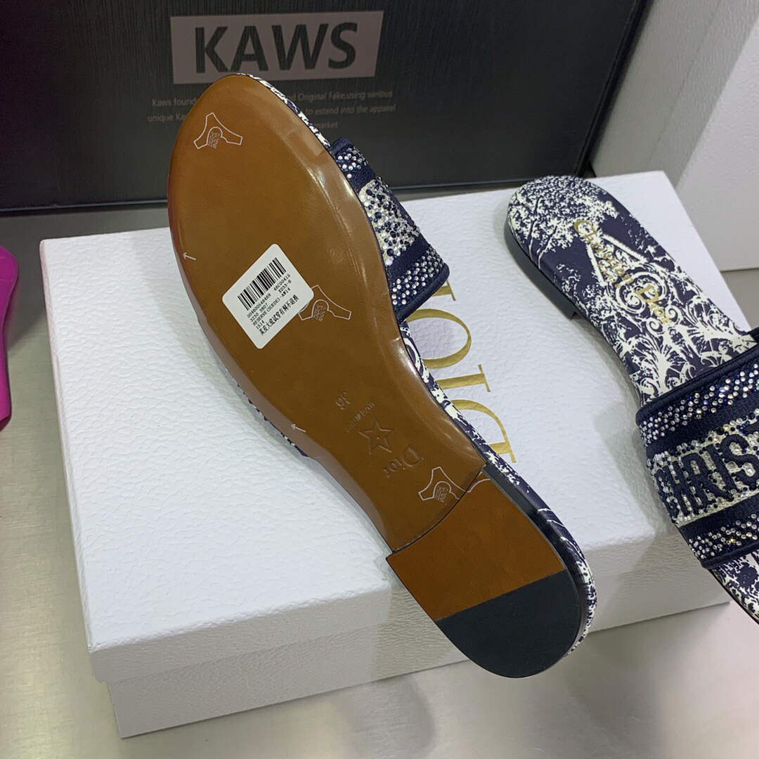 Dior Women's Shoes Diamond Embroidered Dway Slide KCQ209TJE Navy blue