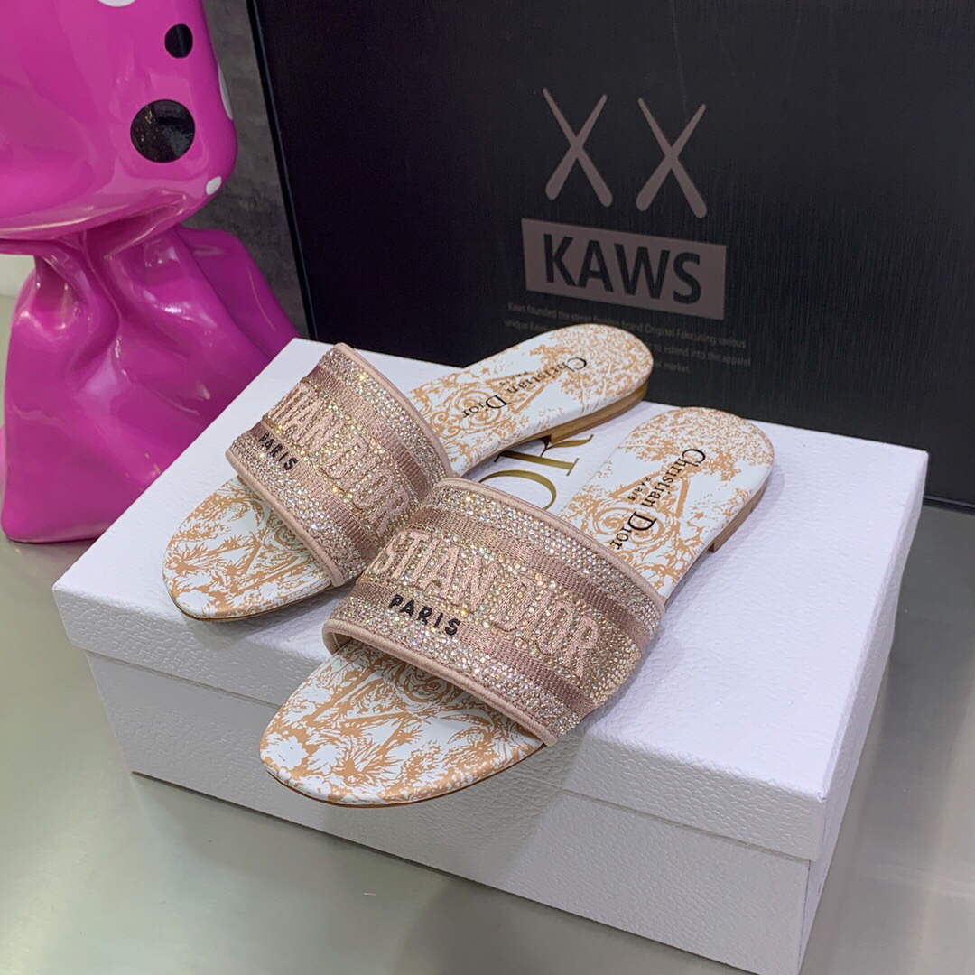 Dior Women's Shoes Diamond Embroidered Dway Slide KCQ209TJE Light pink