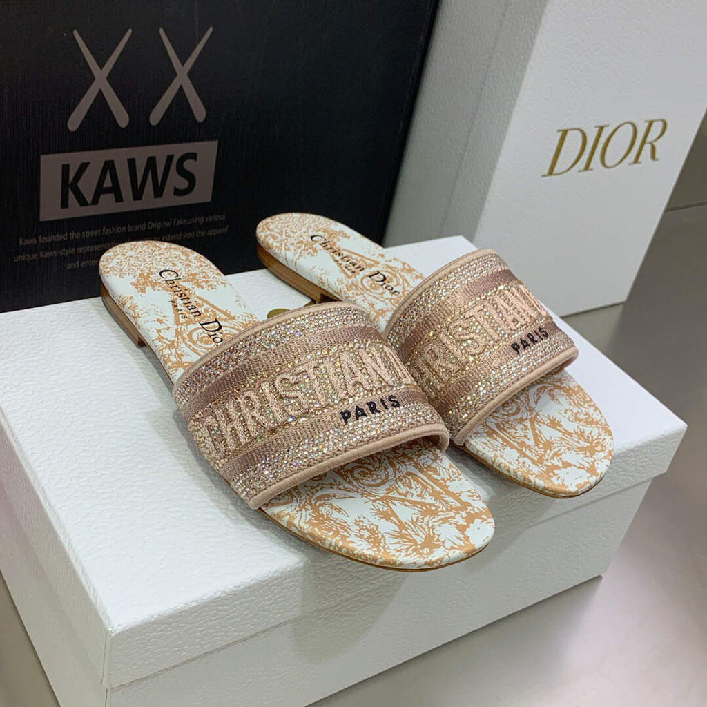 Dior Women's Shoes Diamond Embroidered Dway Slide KCQ209TJE Light pink