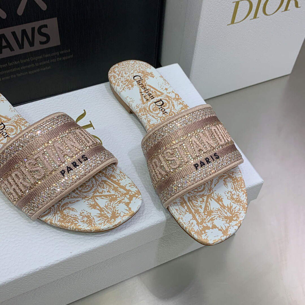 Dior Women's Shoes Diamond Embroidered Dway Slide KCQ209TJE Light pink