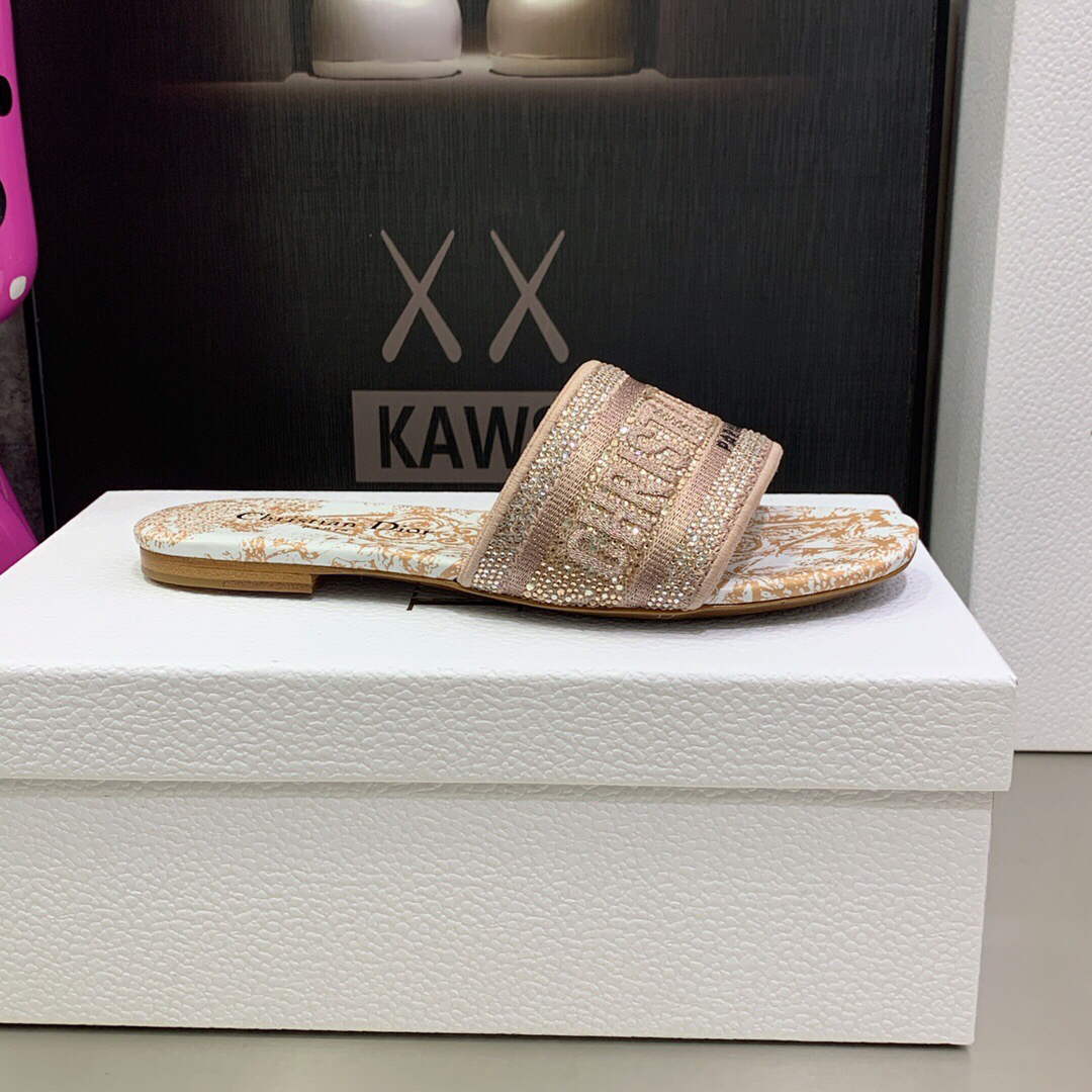 Dior Women's Shoes Diamond Embroidered Dway Slide KCQ209TJE Light pink